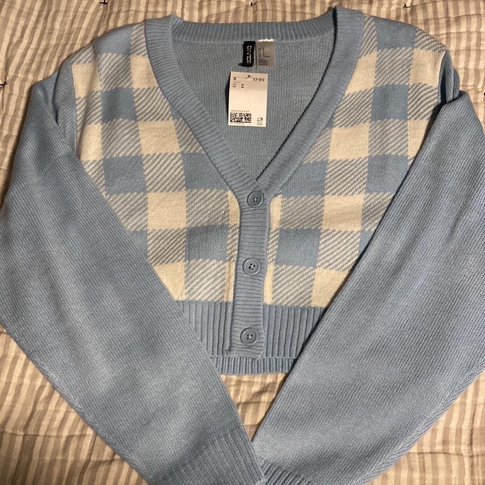 H&M Blue Cropped Cardigan
